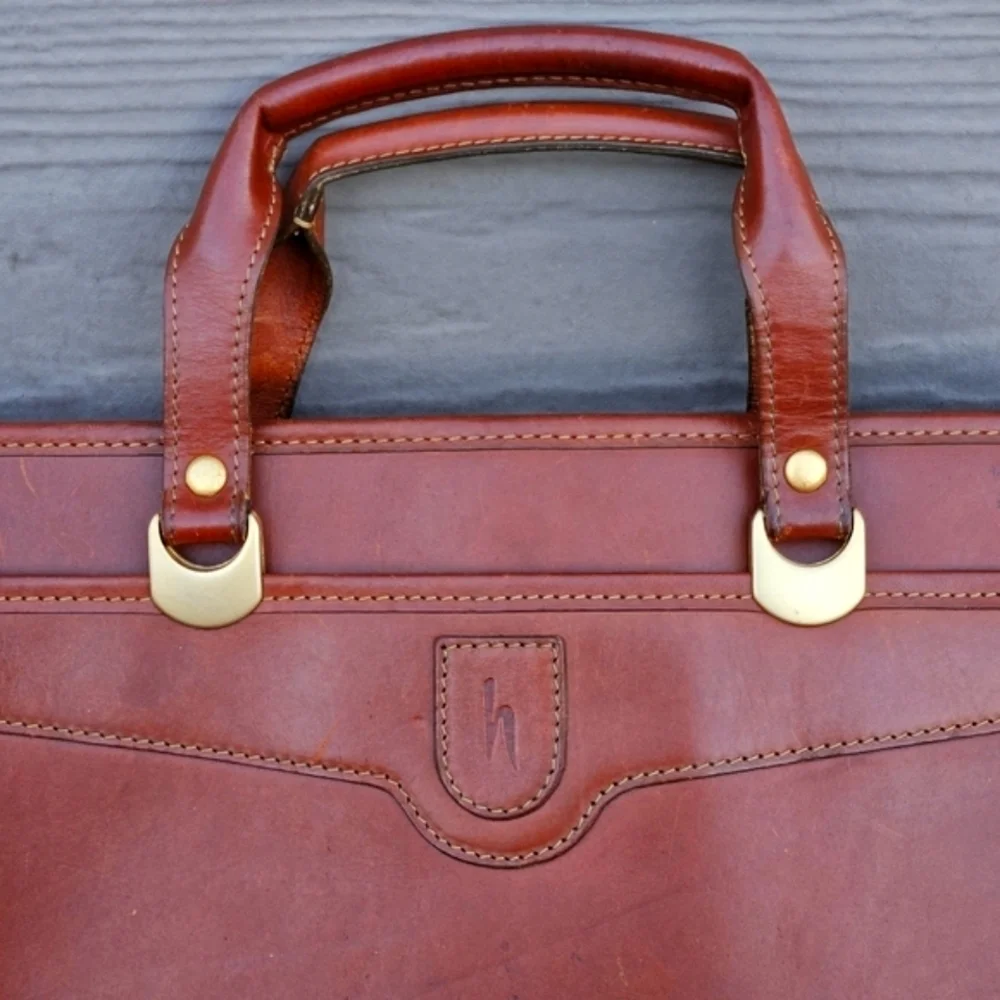 Vintage Hartmann by Lombardo Cognac Brown Leather Briefcase Lawyer Bag Crossbody